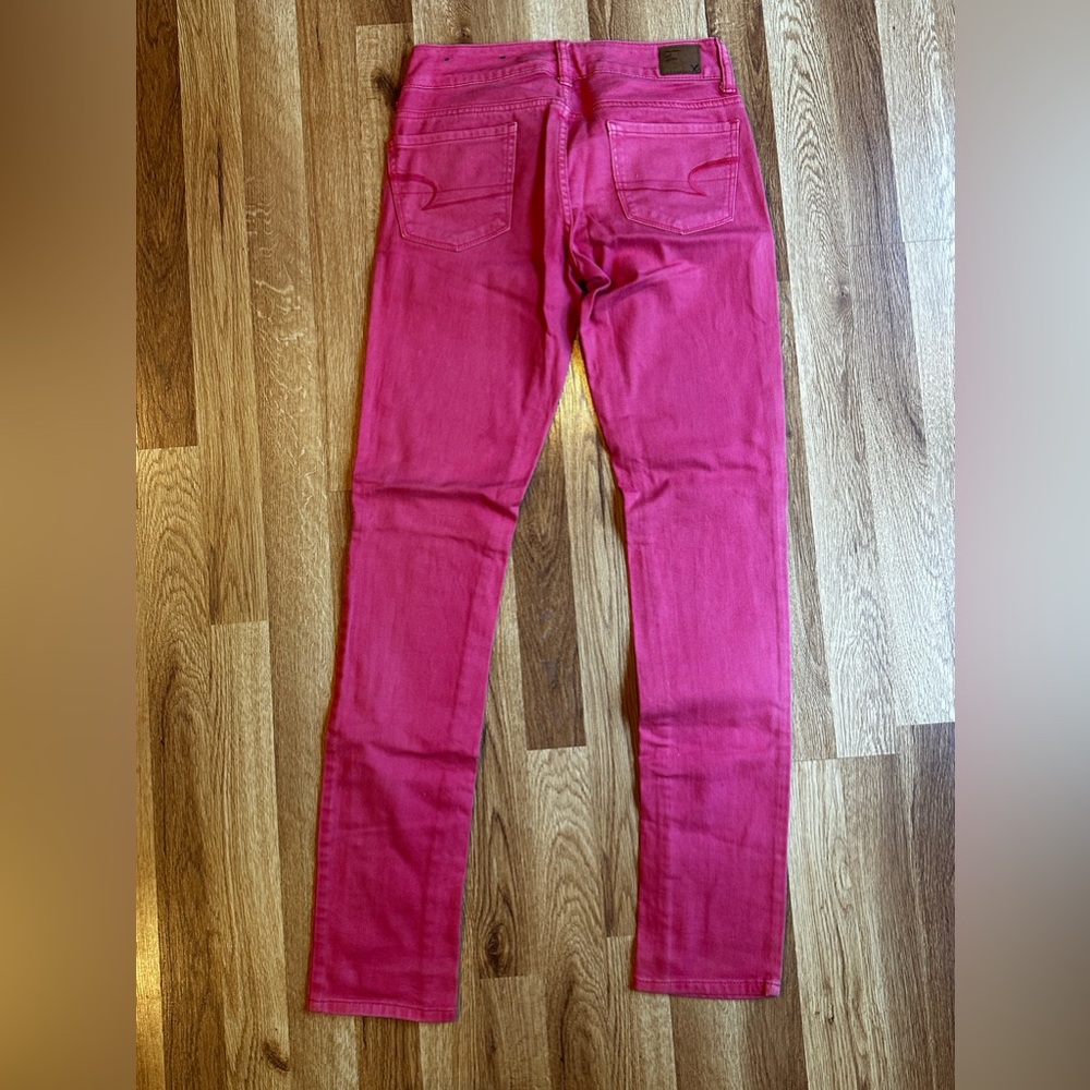 Pink denim American Eagle jean size 0 skinny stretch - Picture 3 of 3